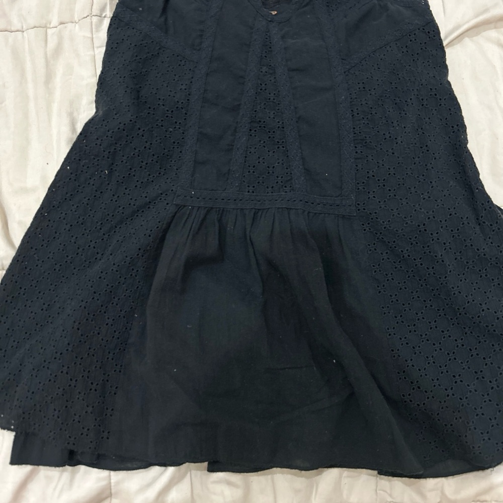 Free People Black Eyelet Cotton Overlay Babydoll Short Mini Tunic Dress Sz Small - Picture 3 of 5